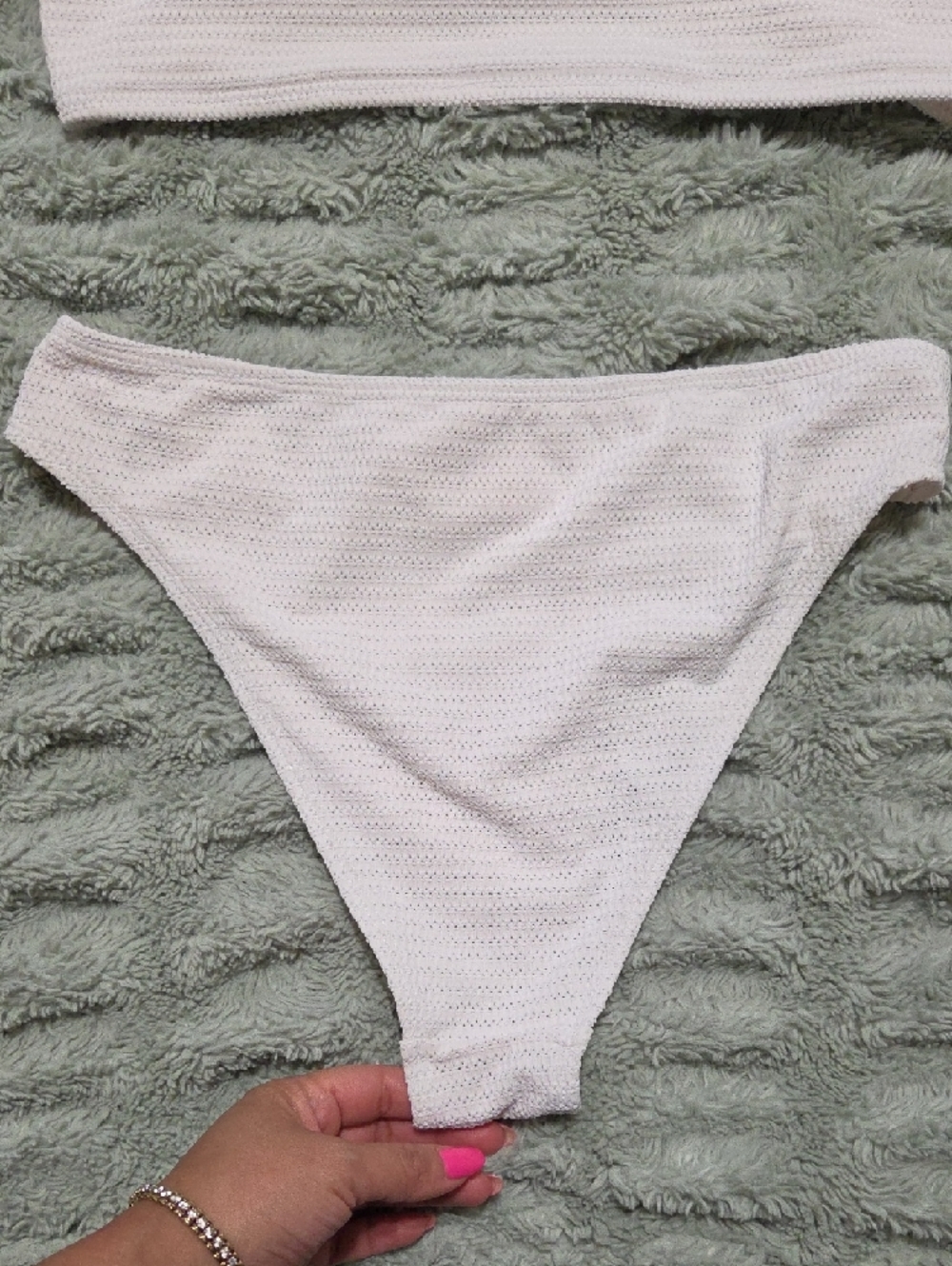 Women's White Textured Bandeau Bikini Set with Ring Accents - Picture 5 of 8